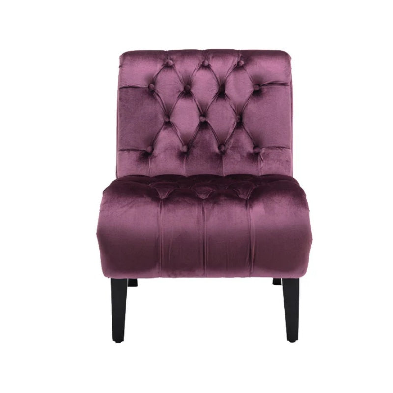 COOLMORE Modern Velvet Armless Accent Living Room Chair / Leisure Chair,Upholstered Fabric Button Comfortable Chair with Wooden Legs for Bedroom, Living Room, Office (Purple Velvet)-海智集-Default-