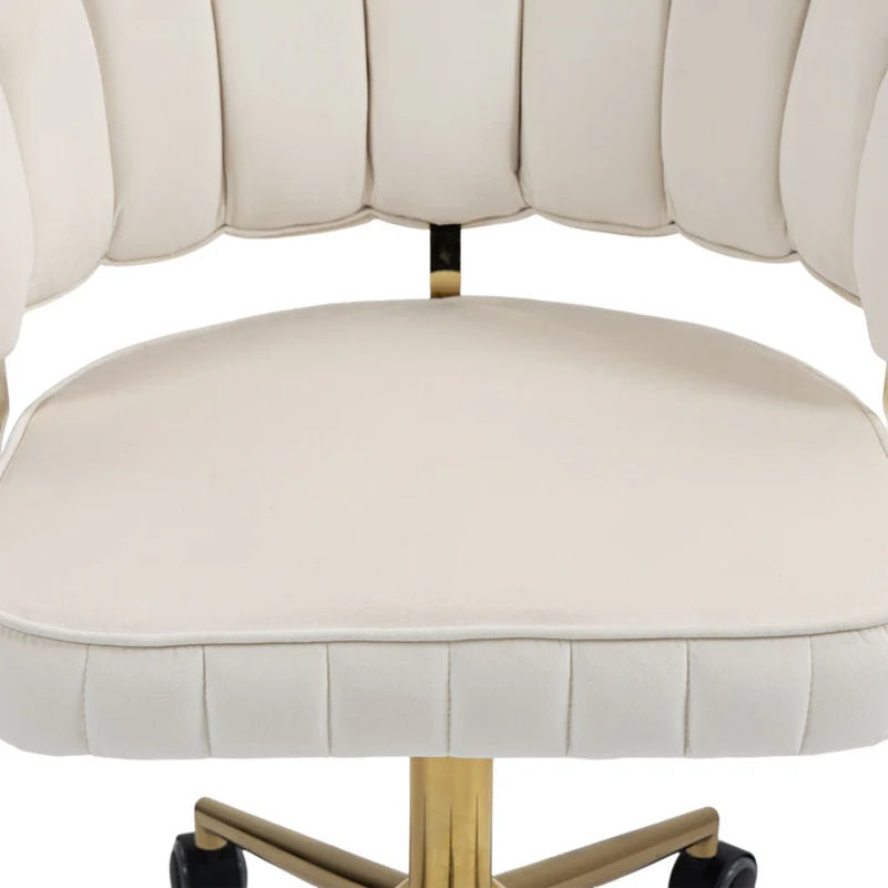 Modern Velvet Home Office Desk Chair with Wheels, Swivel, Height Adjustable, Beige-海智集-Default-