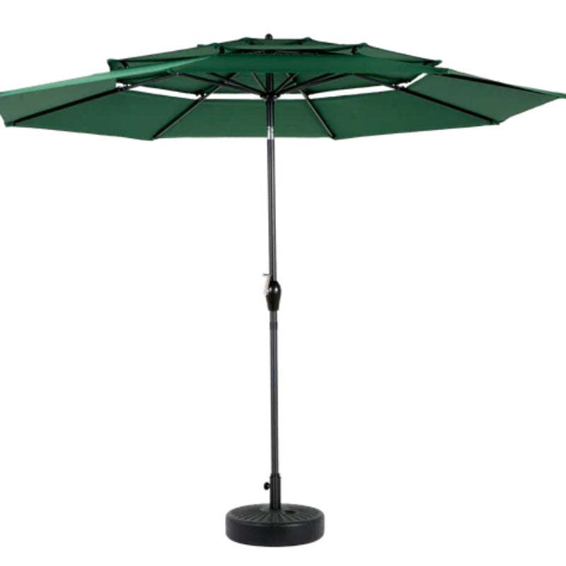 9ft 3 Tier Auto-tilt Umbrella ,Outdoor Patio Umbrella - Market Table Pool Deck Umbrella (Base Not Included) - ( Dark green )-海智集-Default-