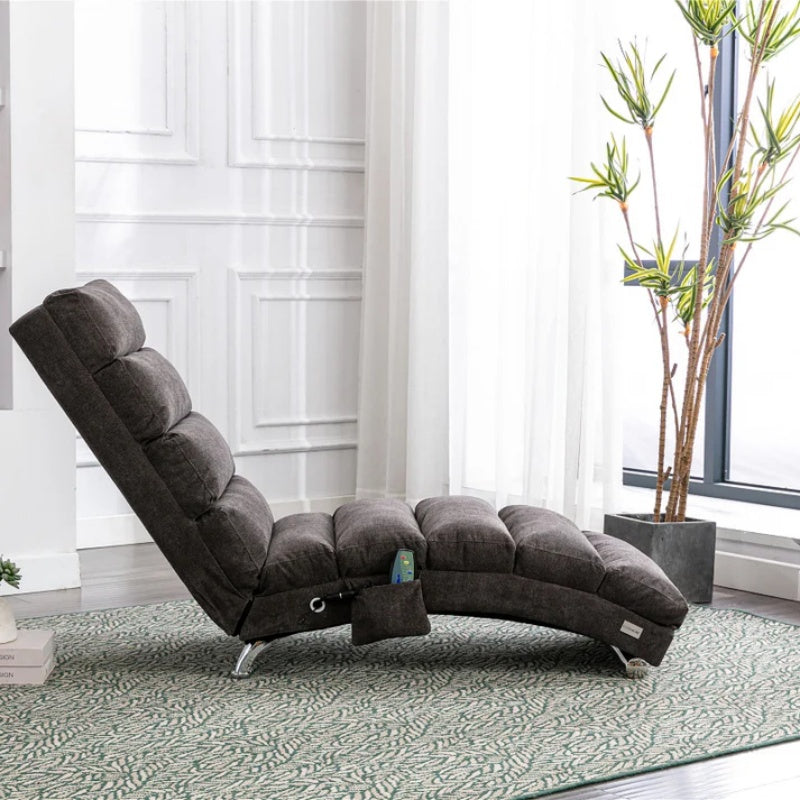 Ergonomic Linen Massage Chaise Lounge with Remote Control, Dark Gray, Electric Massage Lounger with 5 Modes-海智集-Default-