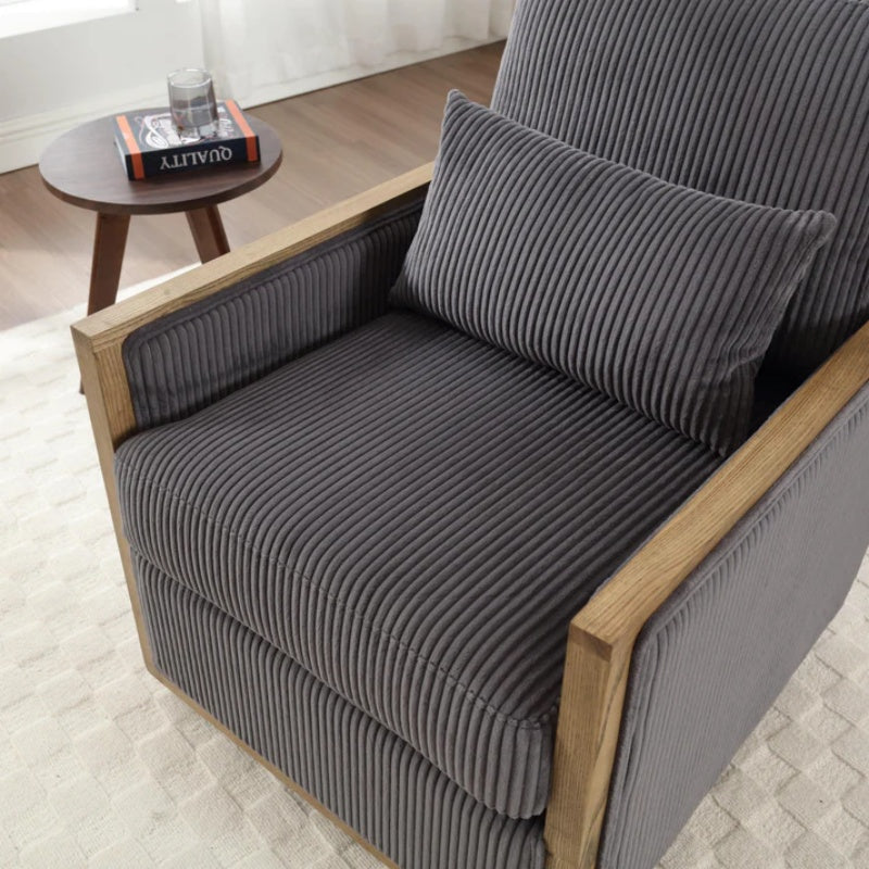 Dark Gray Corduroy Swivel Barrel Chair, Comfy Accent Sofa Chair with 360 Degree Rotation and Hardwood Frame-海智集-Default-