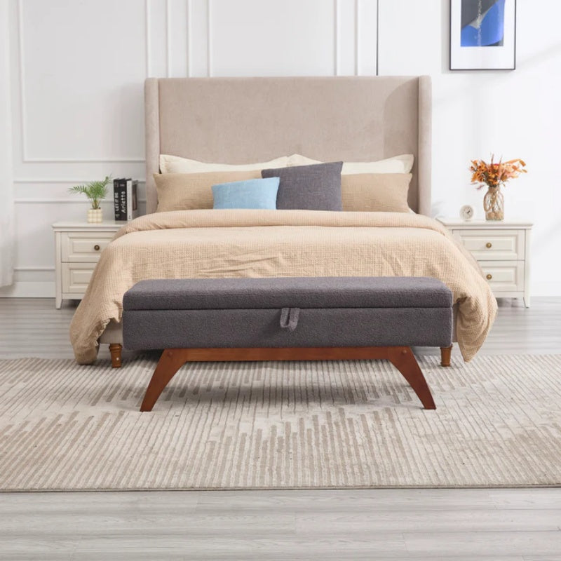 COOLMORE Teddy wool fabric, solid wood feet for solid weighing, and bed end stool with storage function-海智集-Default-