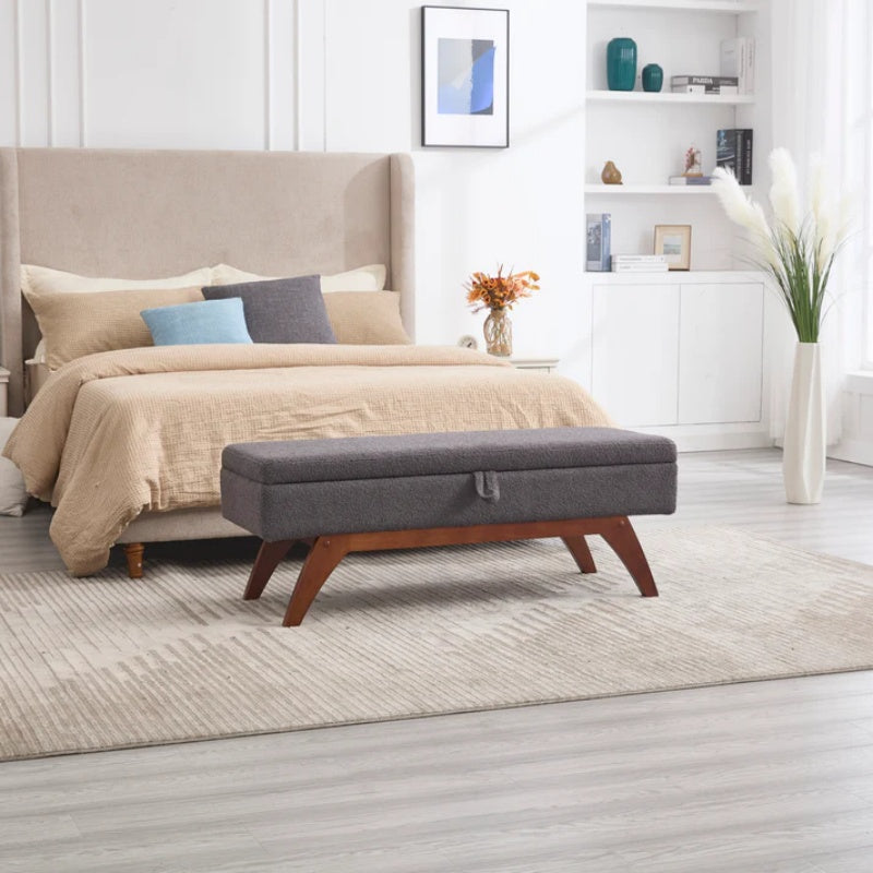COOLMORE Teddy wool fabric, solid wood feet for solid weighing, and bed end stool with storage function-海智集-Default-