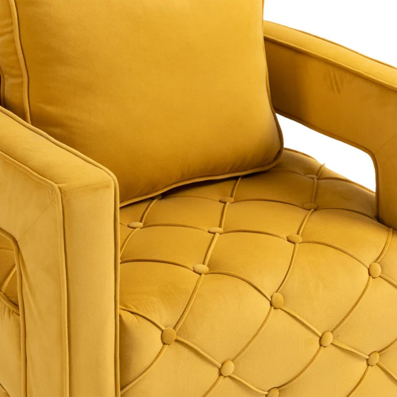 Swivel Accent Chair - Modern Accent Chair with Pillow, Velvet Armchair Side Chair with Tufted Button for Living Room, Bedroom, Office(yellow)-海智集-Default-