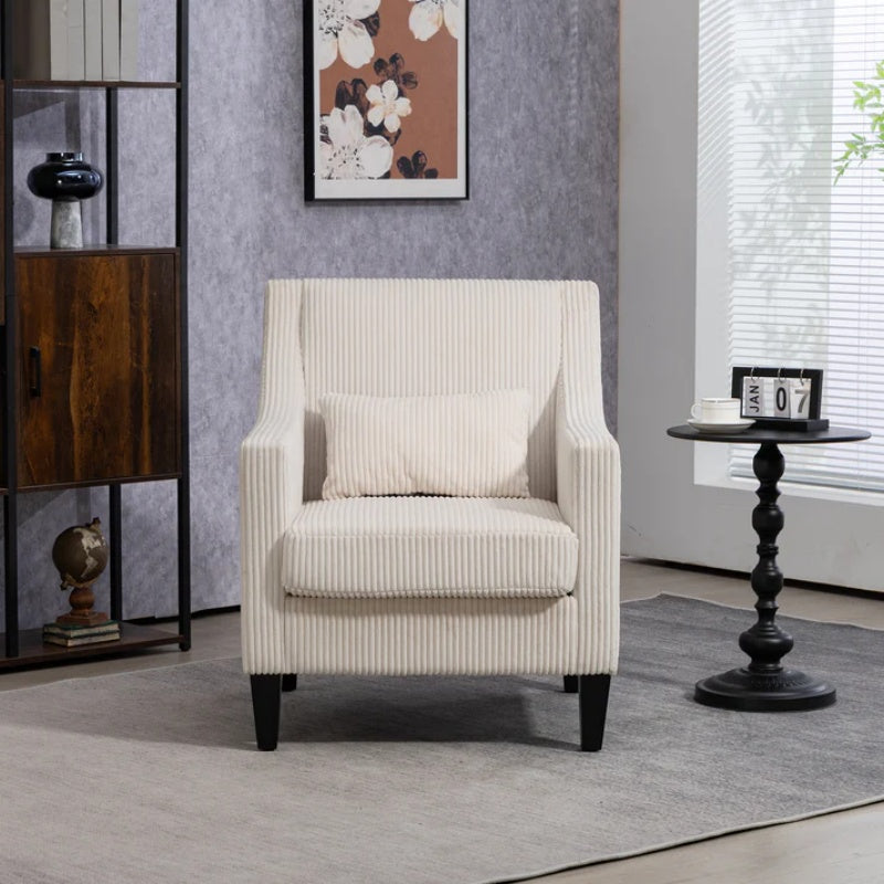 COOLMORE Modern Accent Chair,Upholstered Armchair with Scooped Arms for Bedroom,Apartment,Studio,Office,Waiting Room(Beige Corduroy)-海智集-Default-