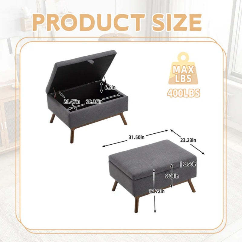 Mid-century modern square coffee table storage bench, assembled, suitable for living room, entryway and family room, used as a coffee table, stirrups, shoe bench-海智集-Default-