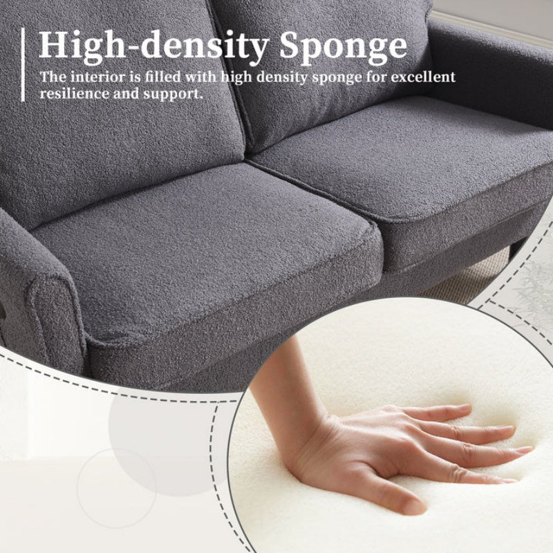 Mid Century Modern Loveseat Sofa, 2 Seater with USB & Removable Pillow Cover, Gray Boucle-海智集-Default-