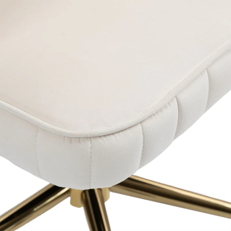 Modern Velvet Home Office Desk Chair with Wheels, Swivel, Height Adjustable, Beige-海智集-Default-