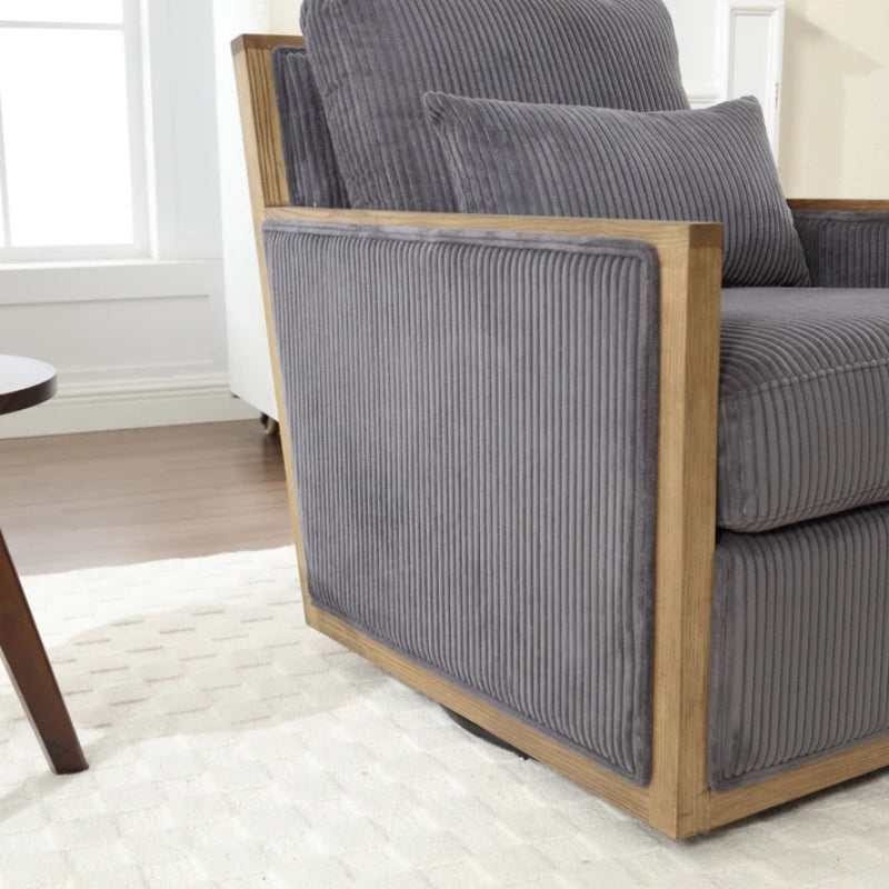 Dark Gray Corduroy Swivel Barrel Chair, Comfy Accent Sofa Chair with 360 Degree Rotation and Hardwood Frame-海智集-Default-