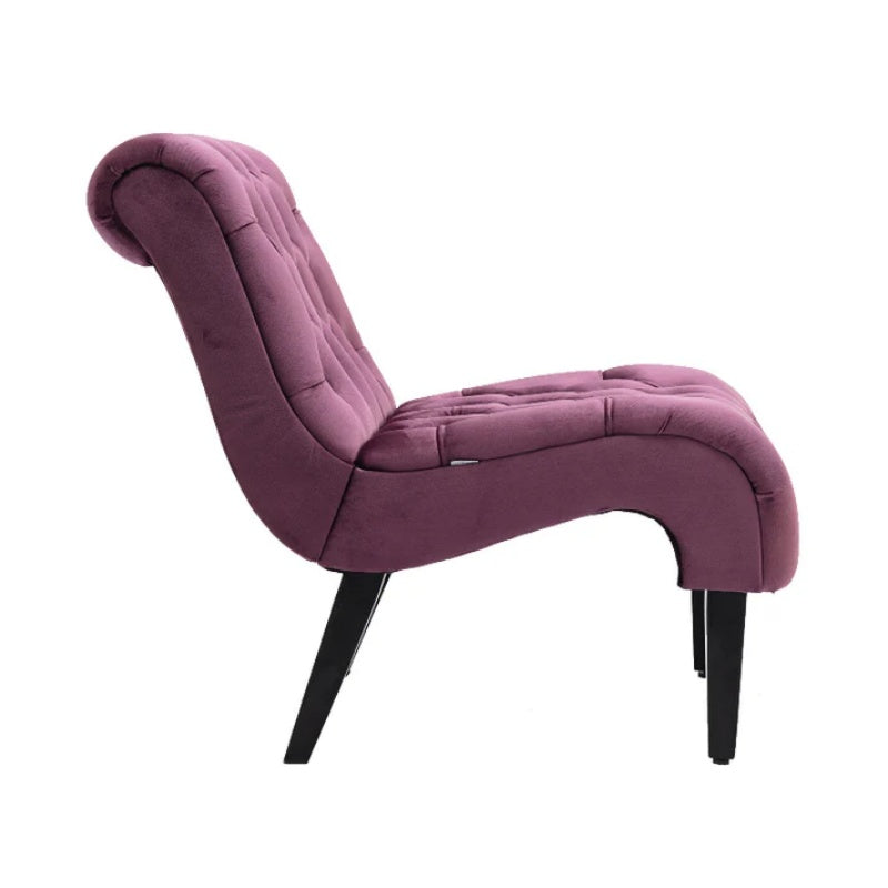 COOLMORE Modern Velvet Armless Accent Living Room Chair / Leisure Chair,Upholstered Fabric Button Comfortable Chair with Wooden Legs for Bedroom, Living Room, Office (Purple Velvet)-海智集-Default-