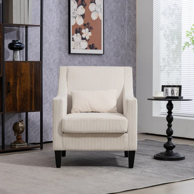 COOLMORE Modern Accent Chair,Upholstered Armchair with Scooped Arms for Bedroom,Apartment,Studio,Office,Waiting Room(Beige Corduroy)-海智集-Default-