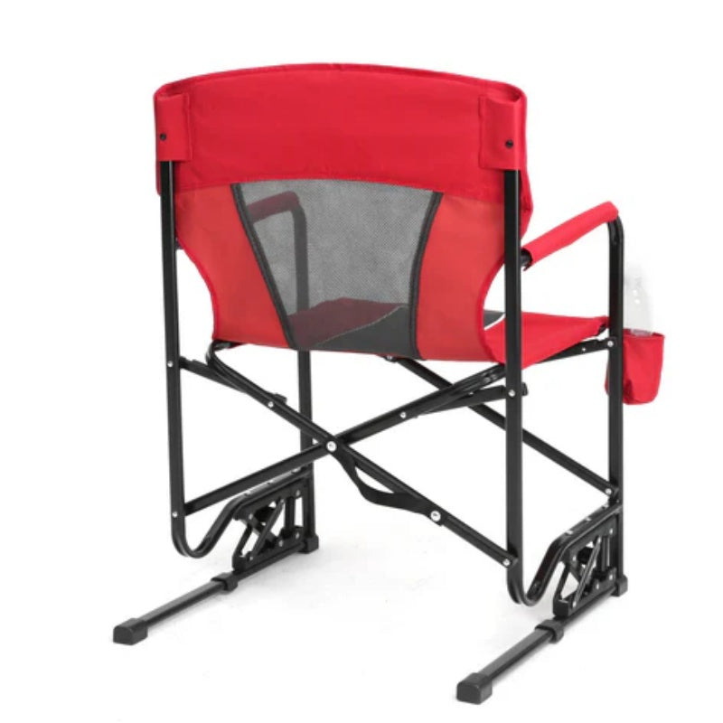 Outdoor Freestyle Rocker Camping Chair Portable Folding Rocking Chair with Solid, Durable Armrests, Drink Holder & Comfortable Backrest -Red-海智集-Default-