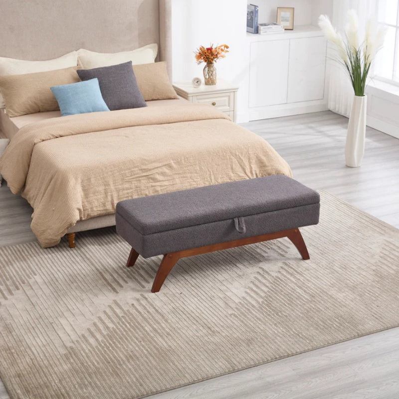 COOLMORE Teddy wool fabric, solid wood feet for solid weighing, and bed end stool with storage function-海智集-Default-