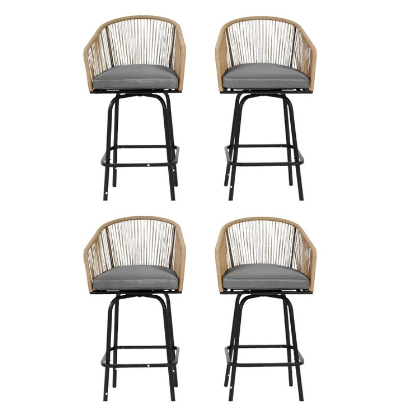 Outdoor Bar Stools Set of 4, 4-Piece Patio Bar Stools with Armrests, All Weather Rattan Bar Chairs with Backrest, Wicker Bar Stools for Backyard, Garden, Pool, Balcony and Deck-Grey-海智集-Default-