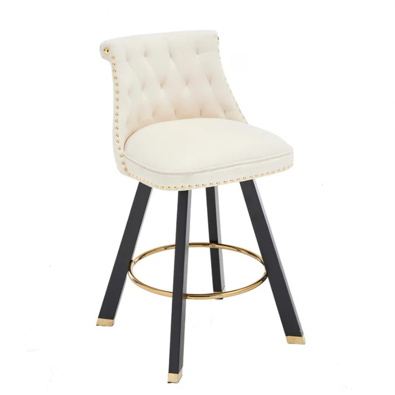 COOLMORE Set of 2,Back pull point design, velvet material, 360 degree rotation, back pull loop detachable design, rivet decoration, square foot wooden bar chair-海智集-Default-