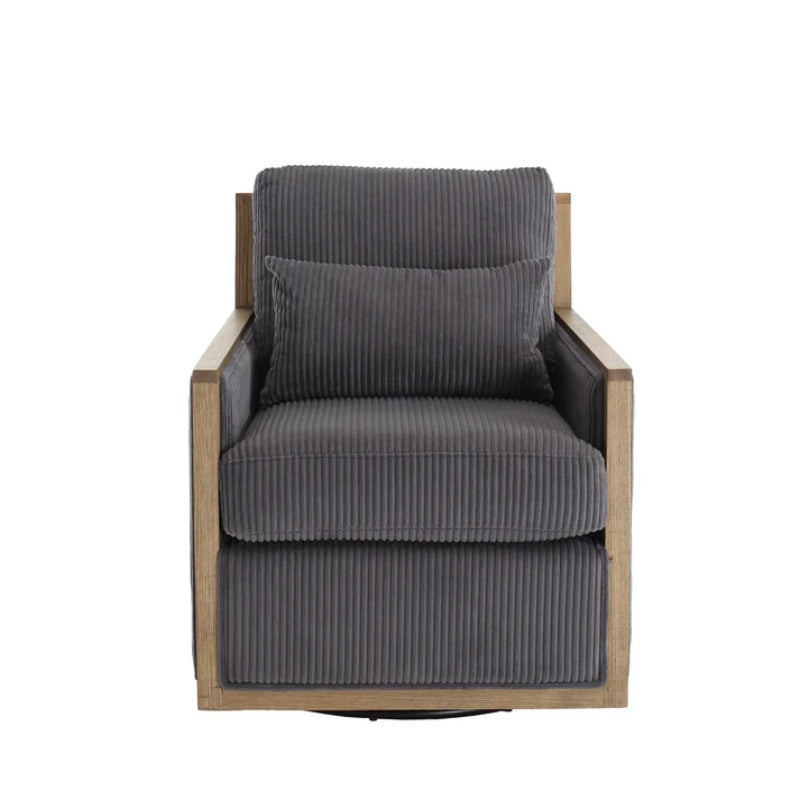 Dark Gray Corduroy Swivel Barrel Chair, Comfy Accent Sofa Chair with 360 Degree Rotation and Hardwood Frame-海智集-Default-
