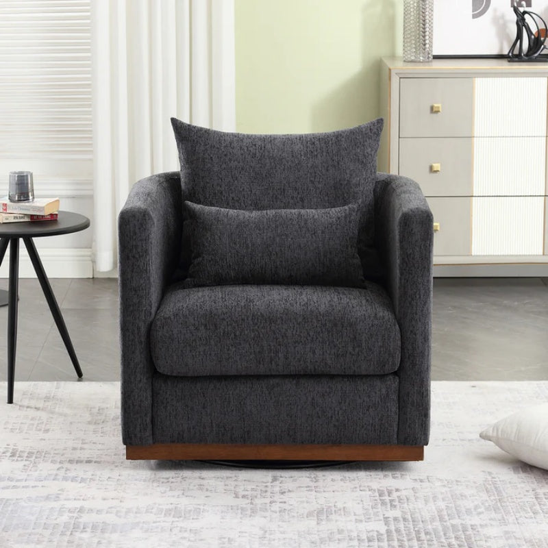 COOLMORE Swivel Barrel Chair, Comfy Round Accent Sofa Chair for Living Room, 360 Degree Swivel Barrel Club Chair, Leisure Arm Chair for Nursery, Hotel, Bedroom, Office, Lounge (Carbon Black Chenille)-海智集-Default-