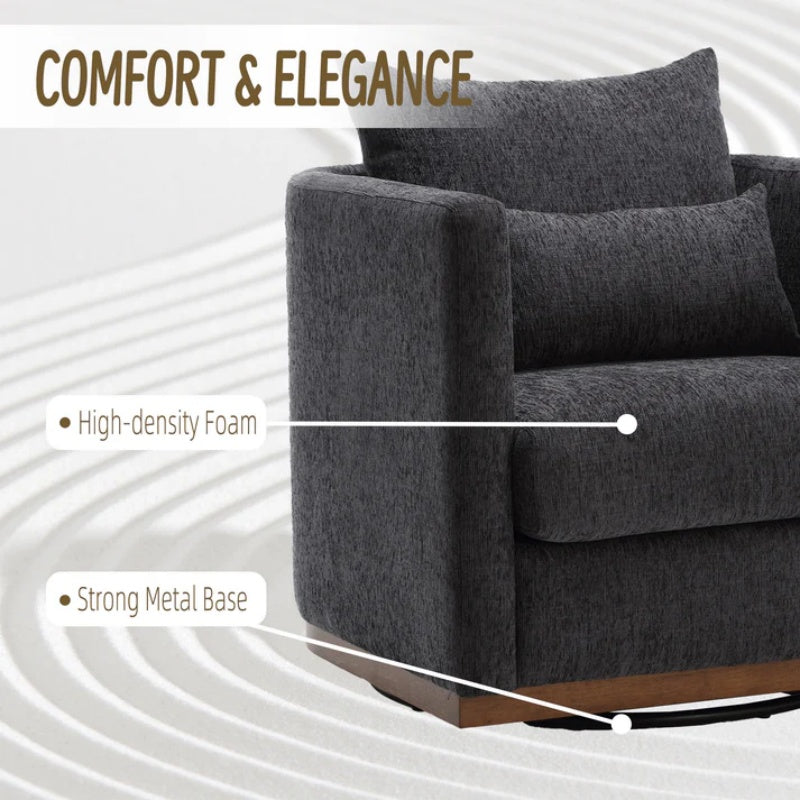 COOLMORE Swivel Barrel Chair, Comfy Round Accent Sofa Chair for Living Room, 360 Degree Swivel Barrel Club Chair, Leisure Arm Chair for Nursery, Hotel, Bedroom, Office, Lounge (Carbon Black Chenille)-海智集-Default-