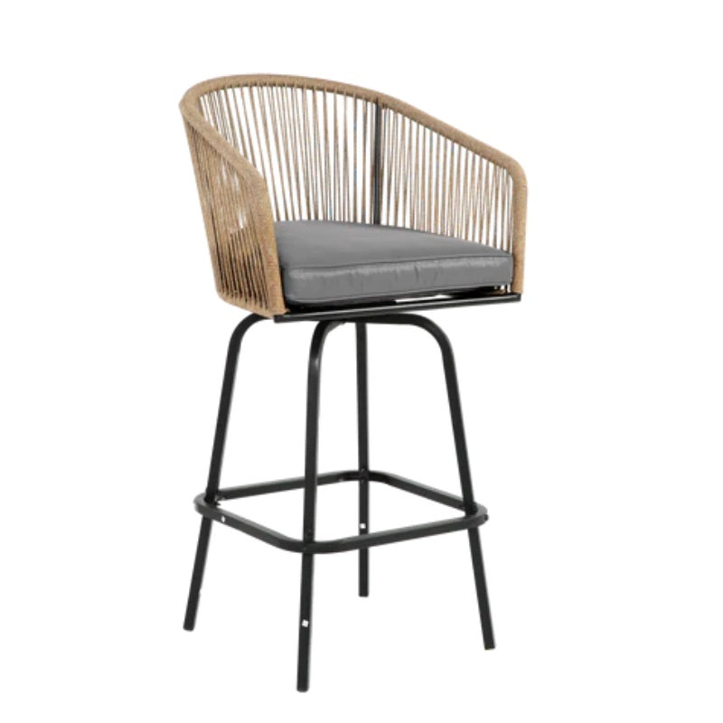 Outdoor Bar Stools Set of 4, 4-Piece Patio Bar Stools with Armrests, All Weather Rattan Bar Chairs with Backrest, Wicker Bar Stools for Backyard, Garden, Pool, Balcony and Deck-Grey-海智集-Default-