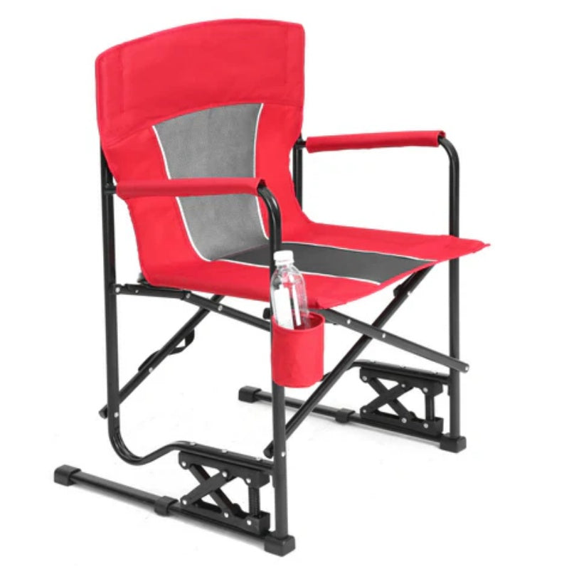 Outdoor Freestyle Rocker Camping Chair Portable Folding Rocking Chair with Solid, Durable Armrests, Drink Holder & Comfortable Backrest -Red-海智集-Default-