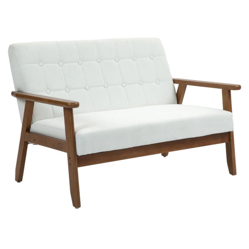COOLMORE Mid-Century Modern Solid Loveseat Sofa Upholstered Linen Loveseat, 2-Seat Upholstered Loveseat Sofa Modern Couch-海智集-Default-