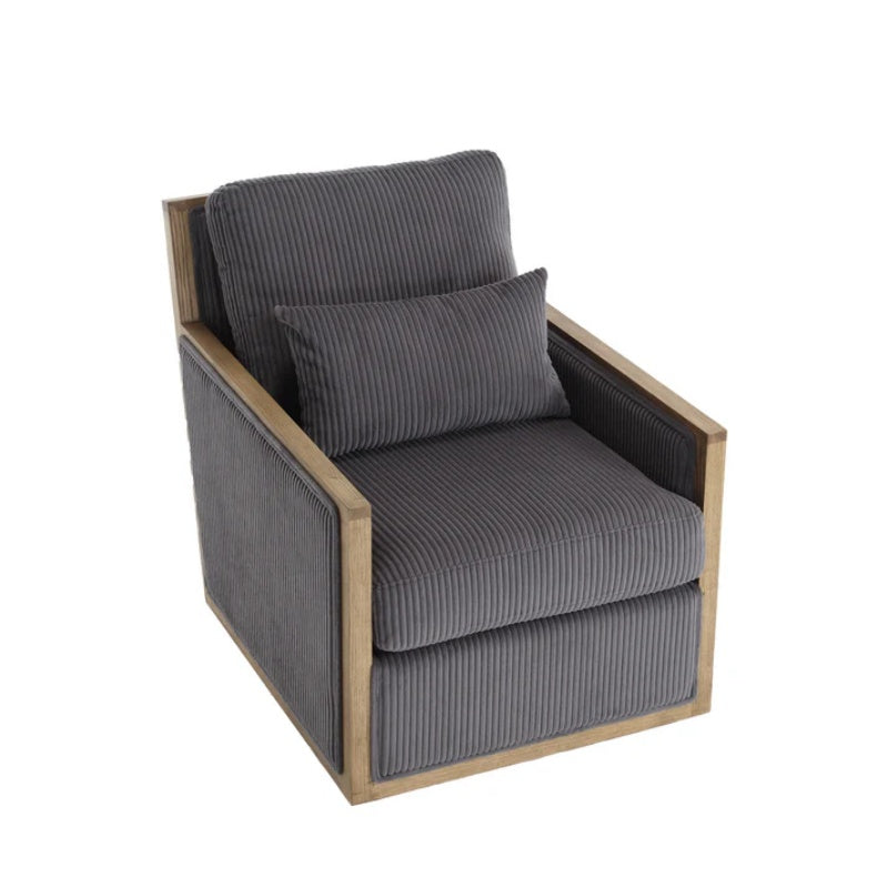 Dark Gray Corduroy Swivel Barrel Chair, Comfy Accent Sofa Chair with 360 Degree Rotation and Hardwood Frame-海智集-Default-
