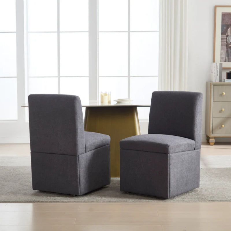 COOLMORE 360 Degree Swivel Upholstered Dining Chairs Set of 2 Swivel Dining Room Chairs Kitchen Chairs Casters & Storage Comfy Modern Rolling Chair for Living Room Fabric Armless Chair-海智集-Default-
