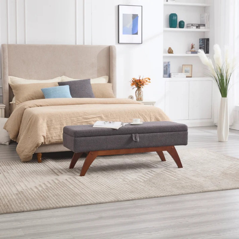 COOLMORE Teddy wool fabric, solid wood feet for solid weighing, and bed end stool with storage function-海智集-Default-