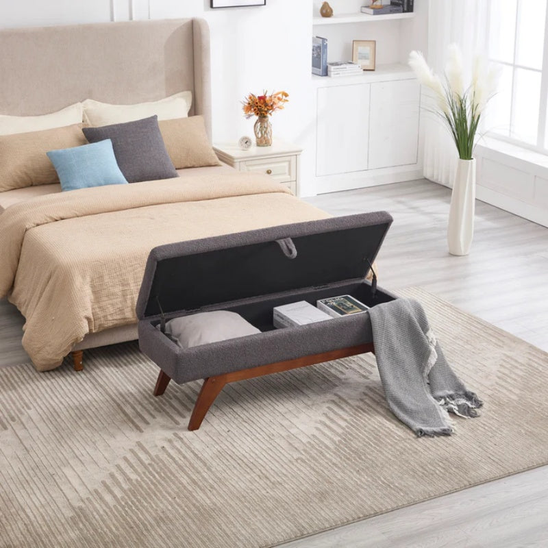 COOLMORE Teddy wool fabric, solid wood feet for solid weighing, and bed end stool with storage function-海智集-Default-
