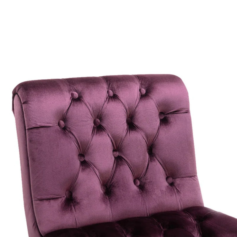 COOLMORE Modern Velvet Armless Accent Living Room Chair / Leisure Chair,Upholstered Fabric Button Comfortable Chair with Wooden Legs for Bedroom, Living Room, Office (Purple Velvet)-海智集-Default-