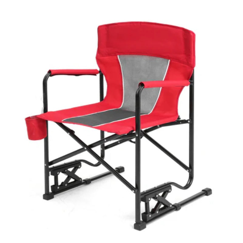 Outdoor Freestyle Rocker Camping Chair Portable Folding Rocking Chair with Solid, Durable Armrests, Drink Holder & Comfortable Backrest -Red-海智集-Default-