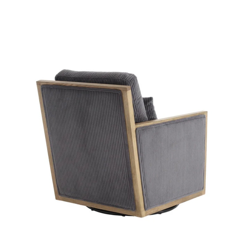 Dark Gray Corduroy Swivel Barrel Chair, Comfy Accent Sofa Chair with 360 Degree Rotation and Hardwood Frame-海智集-Default-