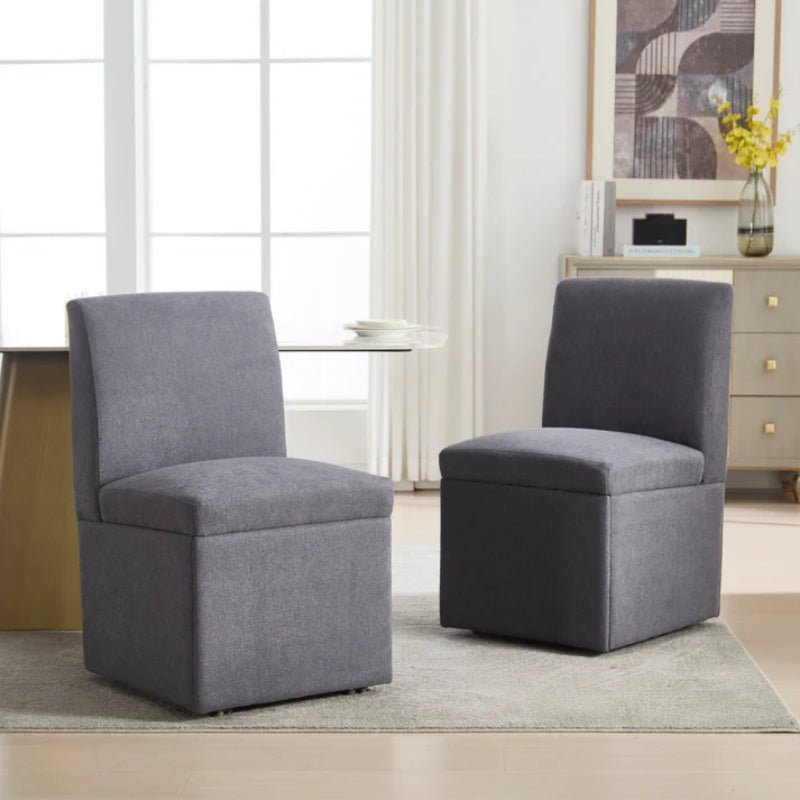 COOLMORE 360 Degree Swivel Upholstered Dining Chairs Set of 2 Swivel Dining Room Chairs Kitchen Chairs Casters & Storage Comfy Modern Rolling Chair for Living Room Fabric Armless Chair-海智集-Default-