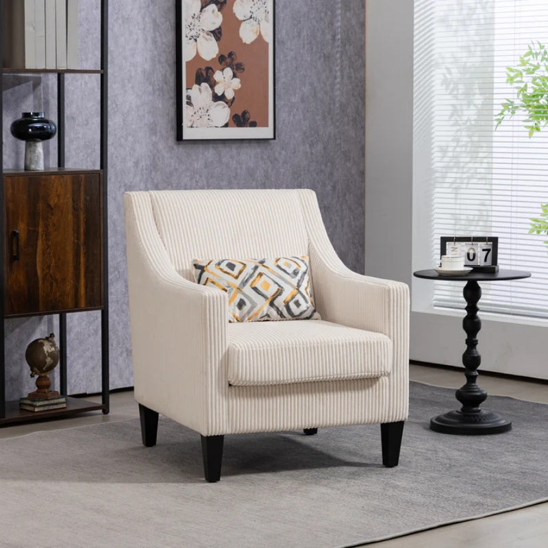 COOLMORE Modern Accent Chair,Upholstered Armchair with Scooped Arms for Bedroom,Apartment,Studio,Office,Waiting Room(Beige Corduroy)-海智集-Default-