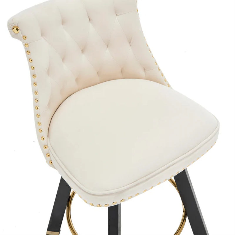 COOLMORE Set of 2,Back pull point design, velvet material, 360 degree rotation, back pull loop detachable design, rivet decoration, square foot wooden bar chair-海智集-Default-
