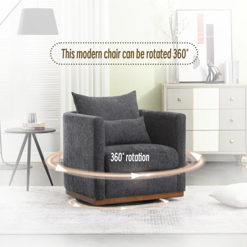 COOLMORE Swivel Barrel Chair, Comfy Round Accent Sofa Chair for Living Room, 360 Degree Swivel Barrel Club Chair, Leisure Arm Chair for Nursery, Hotel, Bedroom, Office, Lounge (Carbon Black Chenille)-海智集-Default-
