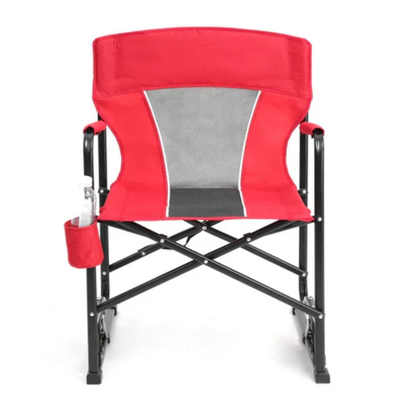 Outdoor Freestyle Rocker Camping Chair Portable Folding Rocking Chair with Solid, Durable Armrests, Drink Holder & Comfortable Backrest -Red-海智集-Default-