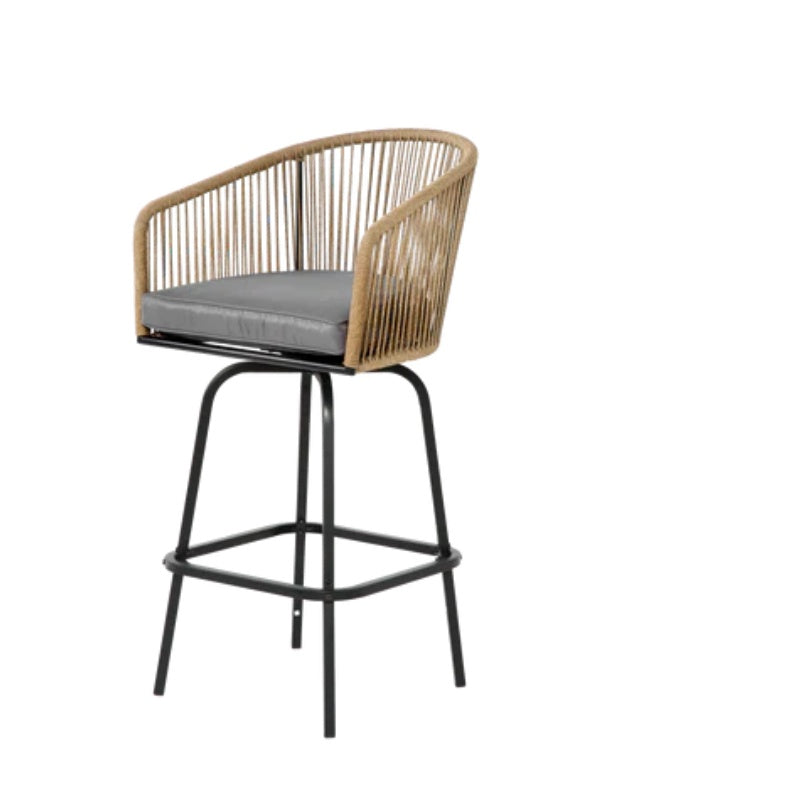 Outdoor Bar Stools Set of 4, 4-Piece Patio Bar Stools with Armrests, All Weather Rattan Bar Chairs with Backrest, Wicker Bar Stools for Backyard, Garden, Pool, Balcony and Deck-Grey-海智集-Default-