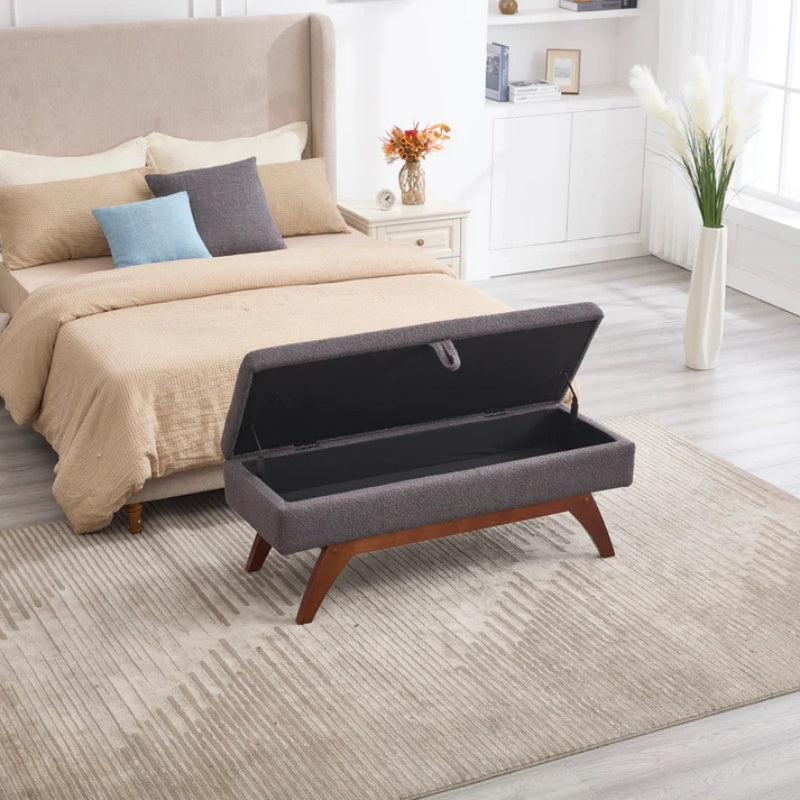 COOLMORE Teddy wool fabric, solid wood feet for solid weighing, and bed end stool with storage function-海智集-Default-