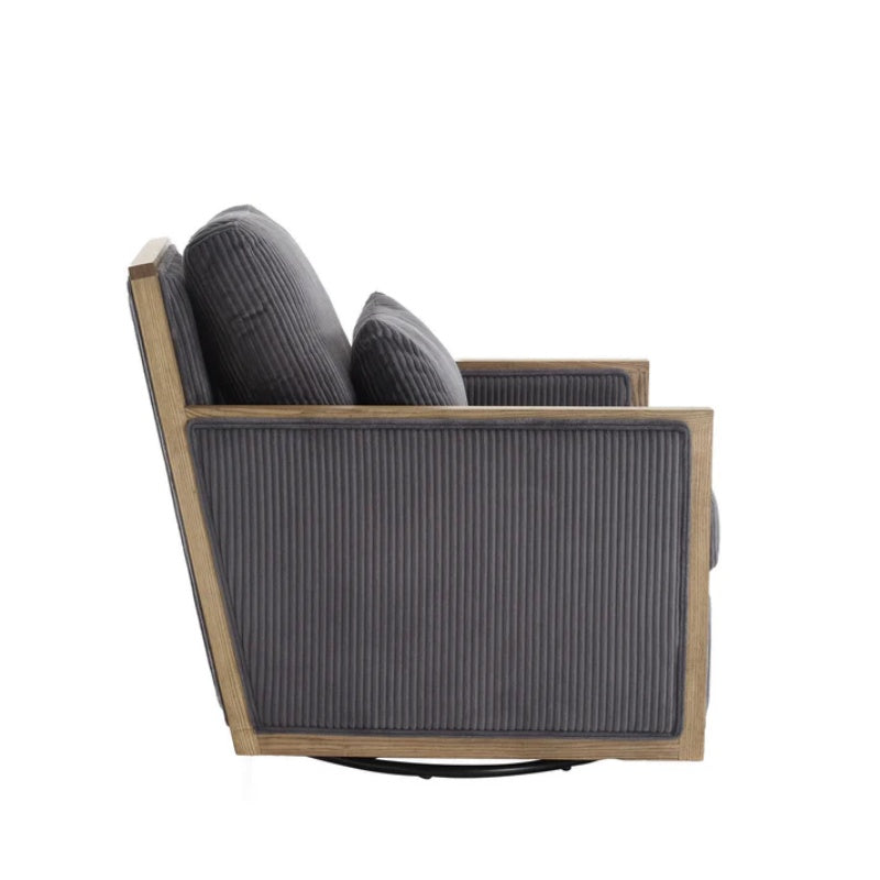 Dark Gray Corduroy Swivel Barrel Chair, Comfy Accent Sofa Chair with 360 Degree Rotation and Hardwood Frame-海智集-Default-