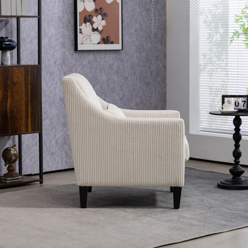 COOLMORE Modern Accent Chair,Upholstered Armchair with Scooped Arms for Bedroom,Apartment,Studio,Office,Waiting Room(Beige Corduroy)-海智集-Default-