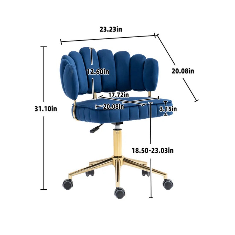 Modern Velvet Home Office Desk Chair with Adjustable Height and Swivel Wheels in Navy-海智集-Default-