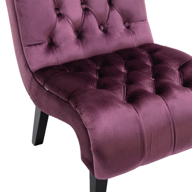 COOLMORE Modern Velvet Armless Accent Living Room Chair / Leisure Chair,Upholstered Fabric Button Comfortable Chair with Wooden Legs for Bedroom, Living Room, Office (Purple Velvet)-海智集-Default-