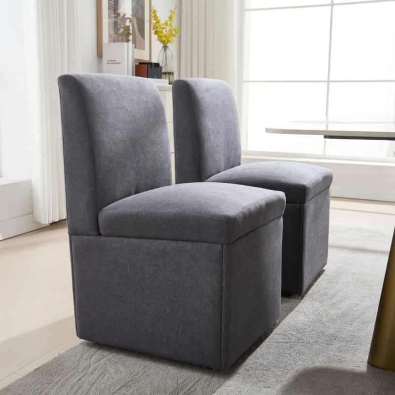 COOLMORE 360 Degree Swivel Upholstered Dining Chairs Set of 2 Swivel Dining Room Chairs Kitchen Chairs Casters & Storage Comfy Modern Rolling Chair for Living Room Fabric Armless Chair-海智集-Default-