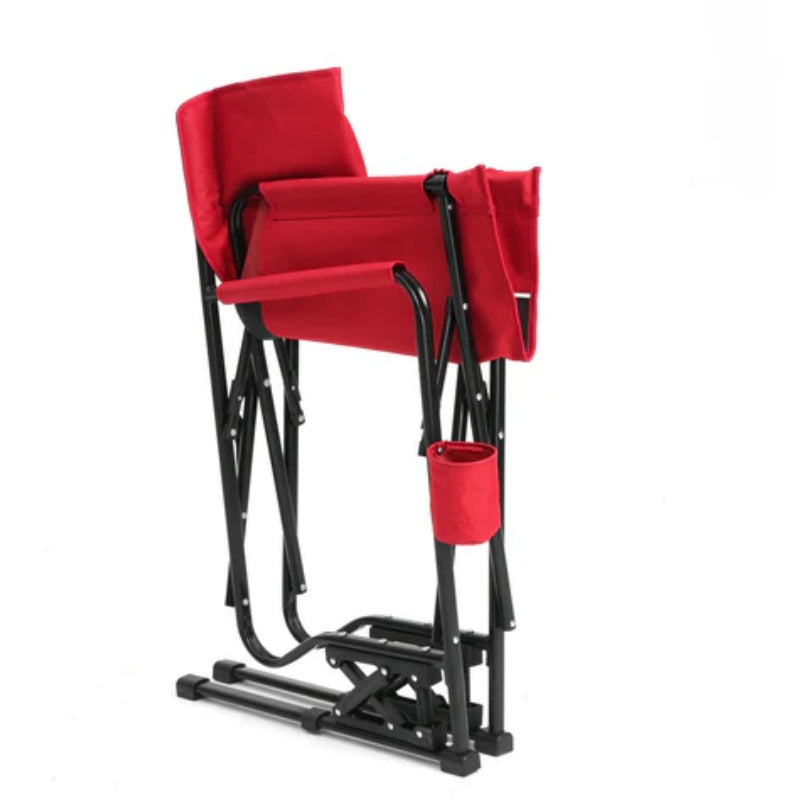 Outdoor Freestyle Rocker Camping Chair Portable Folding Rocking Chair with Solid, Durable Armrests, Drink Holder & Comfortable Backrest -Red-海智集-Default-