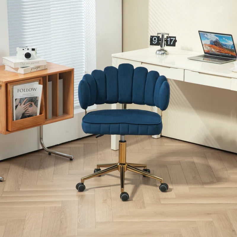 Modern Velvet Home Office Desk Chair with Adjustable Height and Swivel Wheels in Navy-海智集-Default-