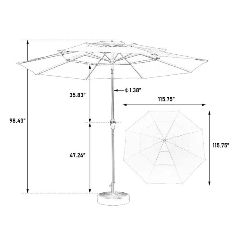 9ft 3 Tier Auto-tilt Umbrella ,Outdoor Patio Umbrella - Market Table Pool Deck Umbrella (Base Not Included) - ( Dark green )-海智集-Default-
