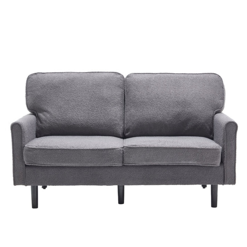 Mid Century Modern Loveseat Sofa, 2 Seater with USB & Removable Pillow Cover, Gray Boucle-海智集-Default-
