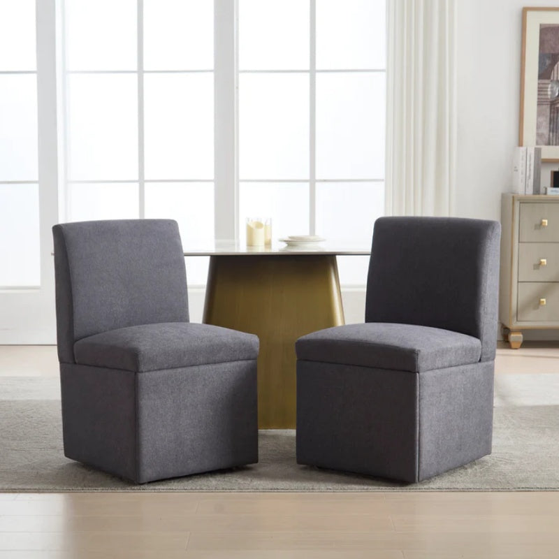 COOLMORE 360 Degree Swivel Upholstered Dining Chairs Set of 2 Swivel Dining Room Chairs Kitchen Chairs Casters & Storage Comfy Modern Rolling Chair for Living Room Fabric Armless Chair-海智集-Default-