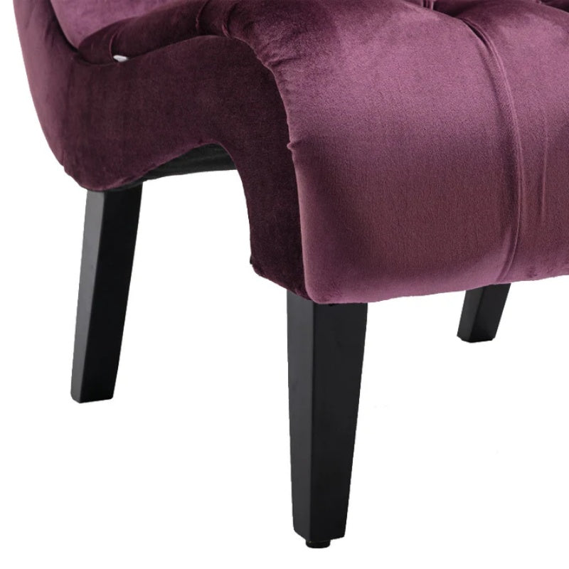 COOLMORE Modern Velvet Armless Accent Living Room Chair / Leisure Chair,Upholstered Fabric Button Comfortable Chair with Wooden Legs for Bedroom, Living Room, Office (Purple Velvet)-海智集-Default-